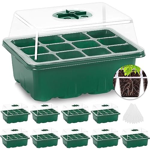 MIXC 10 Packs Seed Starter Tray Seed Starter Kit with Humidity Dome (120 Cells Total Tray) Seed Starting Trays Plant Starter Kit and Base Mini Greenhouse Germination Kit for Seeds Growing St