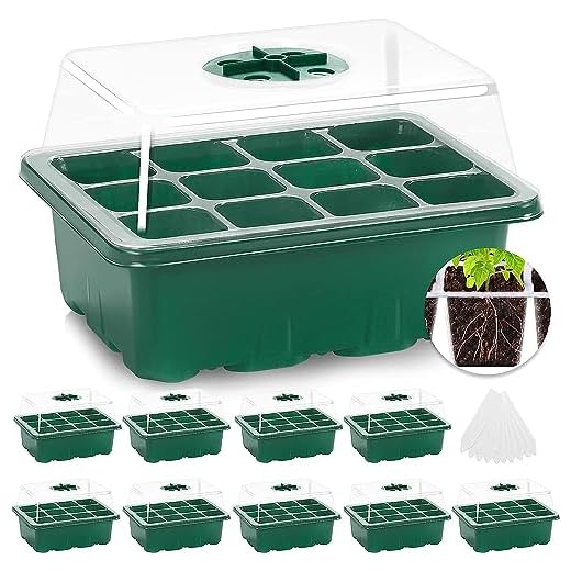 MIXC 10 Packs Seed Starter Tray Seed Starter Kit with Humidity Dome (120 Cells Total Tray) Seed Starting Trays Plant Starter Kit and Base Mini Greenhouse Germination Kit for Seeds Growing Starting