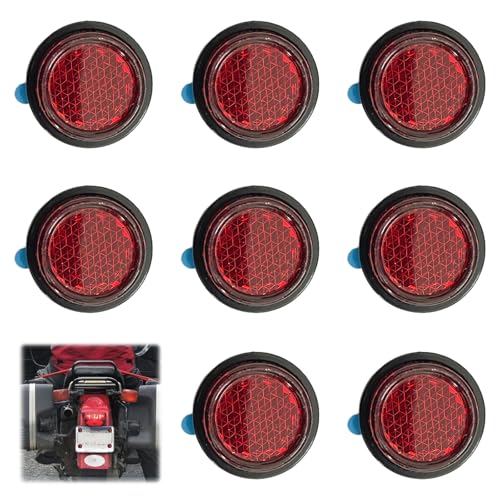 DEFIYEAR 8 reflectores rojos redondos pequeños, reflectores de matrícula de motocicleta, reflectores circulares autoadhesivos de seguridad para placa de matrícula de motocicleta, vehículo eléctrico
