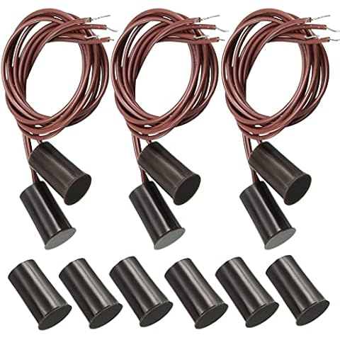 GUUZI 6 sets Recessed Wired Security Window Door Contact Sensor Alarm Magnetic Reed Switch N.O. Normally Open (Brown) Cover