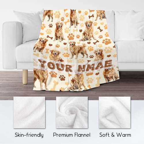 Custom Golden Retriever Blanket with Girls Boys, 40x50 Inches Blanket with Dogs on it, Cozy Soft Throw Gifts for Dog Lovers, Cute Flannel Throw Blankets for Couch Sofa