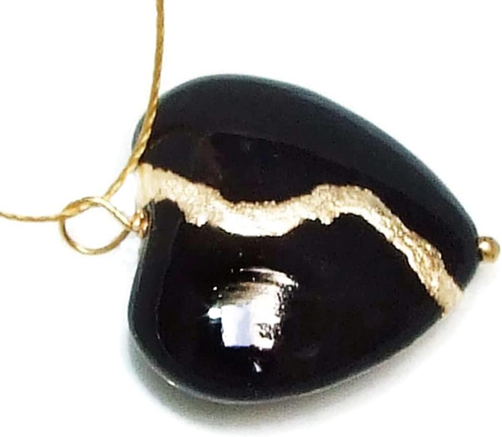 Large 1" Black Howlite Broken Heart Mended with 23k Gold, Kintsugi Cord Necklace