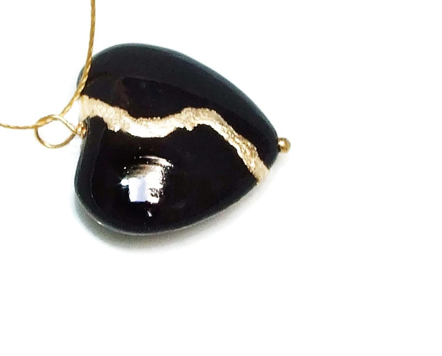 Large 1" Black Howlite Broken Heart Mended with 23k Gold, Kintsugi Cord Necklace