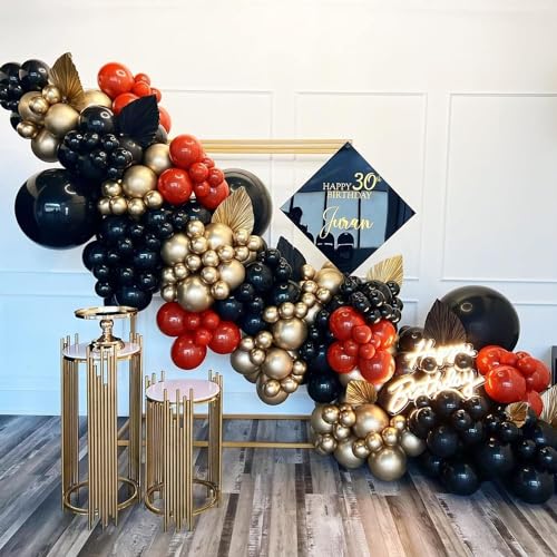 Image of Red and Black Gold Balloons Arch Kit, 140Pcs Different Sizes inch Red Black Gold Balloon and Confetti Party Balloon Garland Kit for Birthday, Wedding, Graduation, Anniversary, Prom Decorations