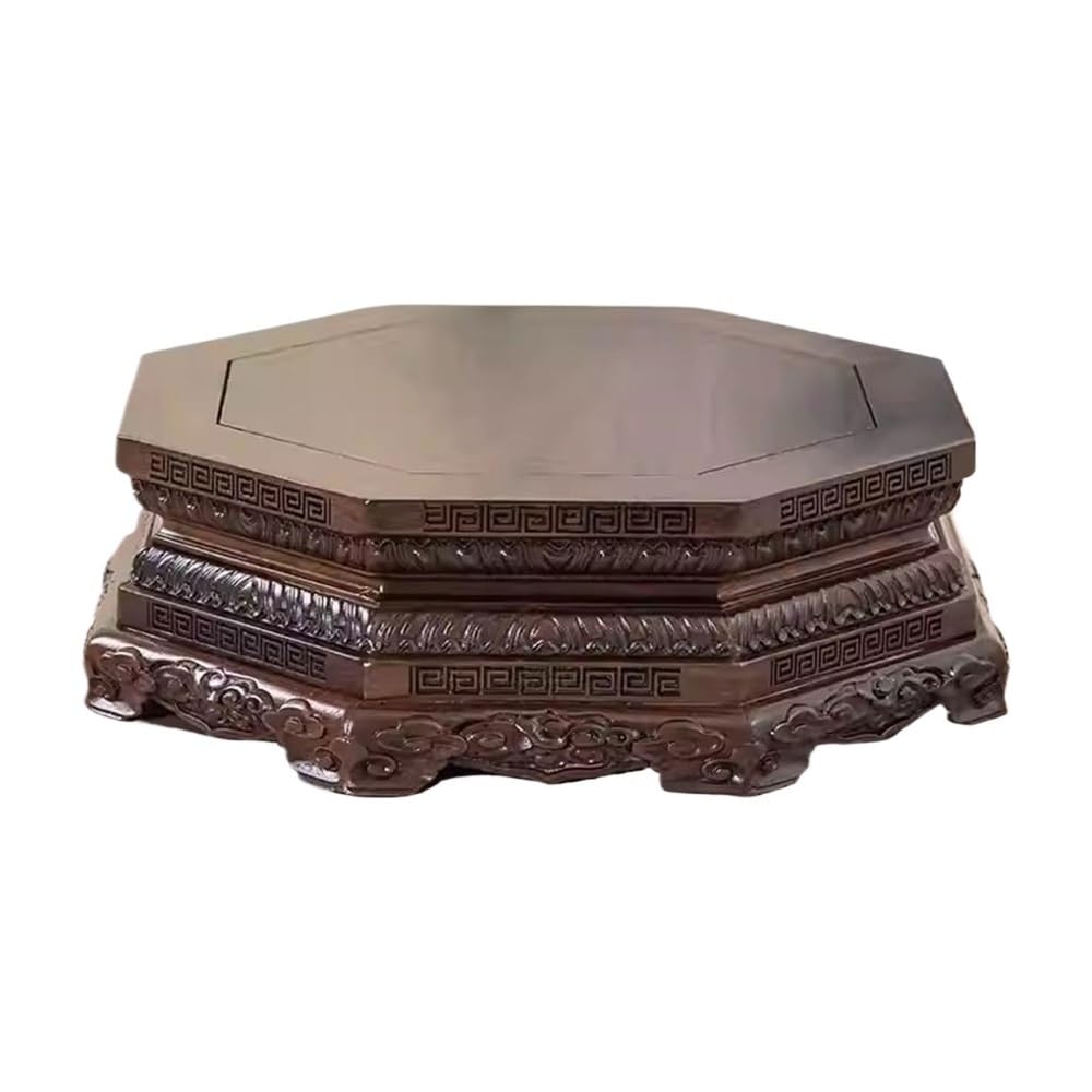 V2t9R4m7 Bonsai pot stand Plant Stand Ebony Bonsai Display Base, Octagonal Carved Handicraft Ornament Bonsai display stand(Medium)