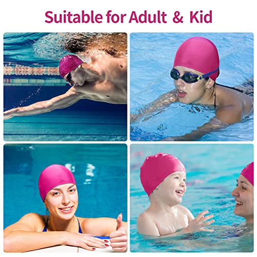 Wholelovein 4 Pcs Elastic Swim Caps For Both Women & Men & Kids Fabric Durable Non-Waterproof Cloth Swimming Pool Cap Elastic Bathing Cap  thumb #2