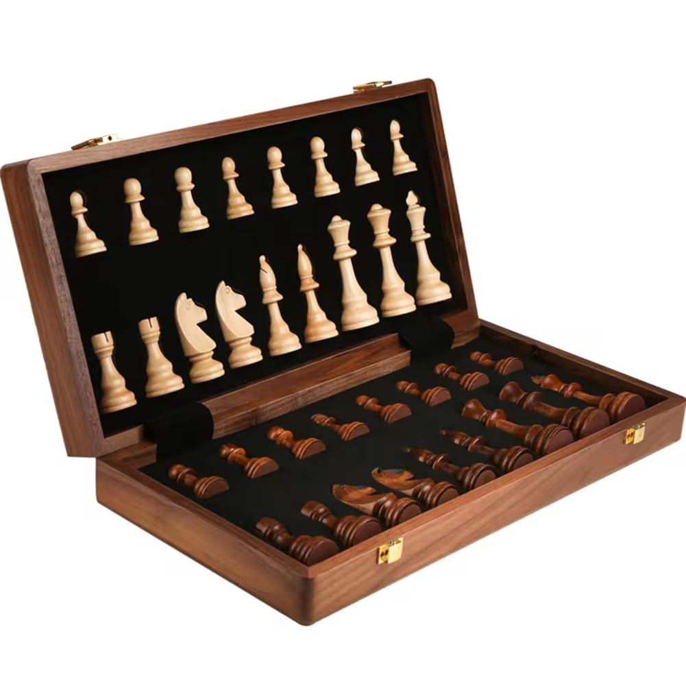 Juego de Ajedrez, Madera, Plegable, Grande, Tradicional, Clásico, Hecho A Mano, Piezas de Madera Maciza, Tablero de Ajedrez de Nogal, Regalo para Niños