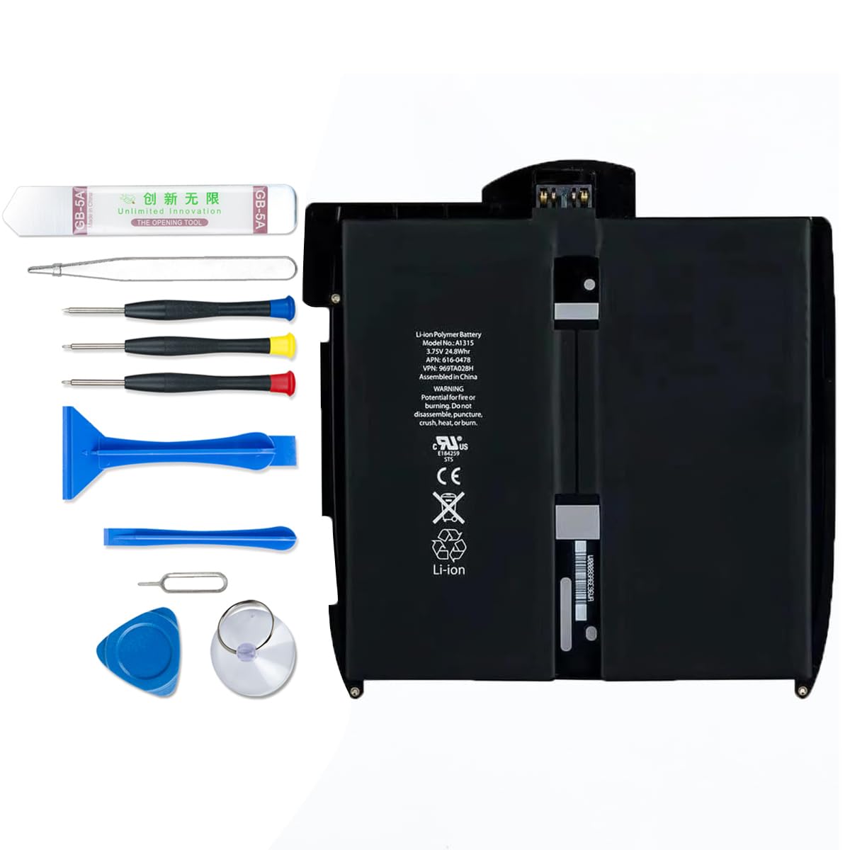 A1315 Batteria compatibile con iPad 1 1st Gen A1219 A1337 741-0025-A 616-0448 3.75V 24.8WHr con kit di strumenti