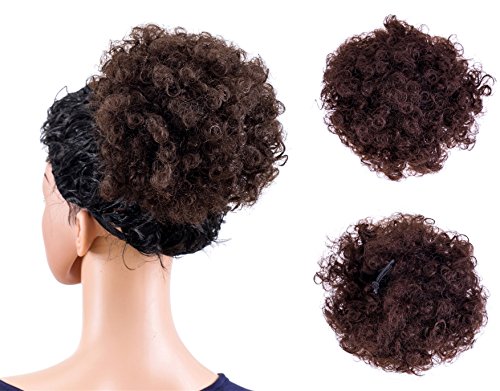 SWACC Afro Puff Drawstring Ponytail Kinky Curly Afro Clip on Updo Chignon Bun Hair Piece Extensions for African American Women Medium Size (Light Auburn Brown)