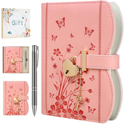 HwxBen Journal intime avec cadenas et clé – Coffret cadeau fille 8 à 13 ans, carnet secret avec stylo et marque-page, rechargeable format B6, 244 pages,...
