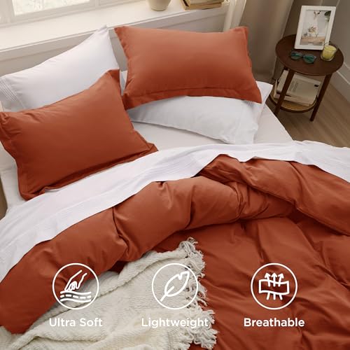 Image of Bedsure Terracotta Duvet Cover King Size - 3 Pieces Prewashed Cotton-Like Extra Soft Bedding Set, Includes 1 Duvet Cover 104x90 Inches with Zipper Closure & 2 Pillow Shams, Comforter Not Included
