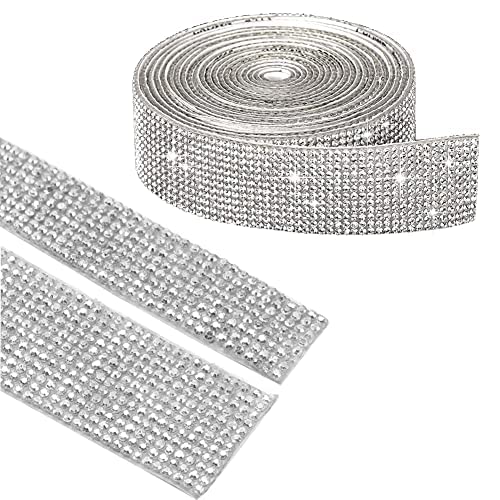 Bling Diamond Rhinestone Ribbon Wrap, Silber Strassband selbstklebend Kristall Strass Diamant Band 12 Row und 8 Row Faux Crystal Strassband für Blumenstrauß, Rahmen, Vasen, Hochzeit Party Dekoration Cover