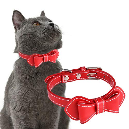 PU Cat Collar with Bow, Handmade Stylish Pet Collars with Metal Buckle, Stylish Bow-Knot Adjustable Pet Kitten Collars for Safety Breakaway?9.8-12.6