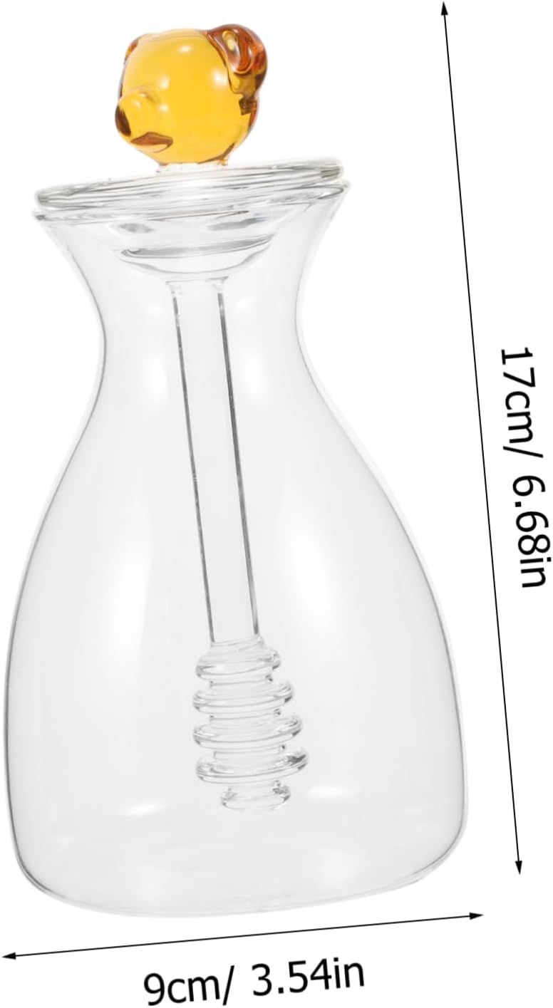 Transparent Glass Honey Jar with Dipper Compact Kitchen Honey Pot Home Syrup Container with Lid Easy to Store Food Freshness Keeper
