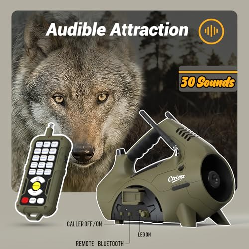 Predator Call - Electronic Coyote Caller, 30 Sounds Incl Perfect for Coyote, Fox, Raccoon, Cottontail Hunting Calls, 400 Yard Remote Range, 8-Bay Long Lasting