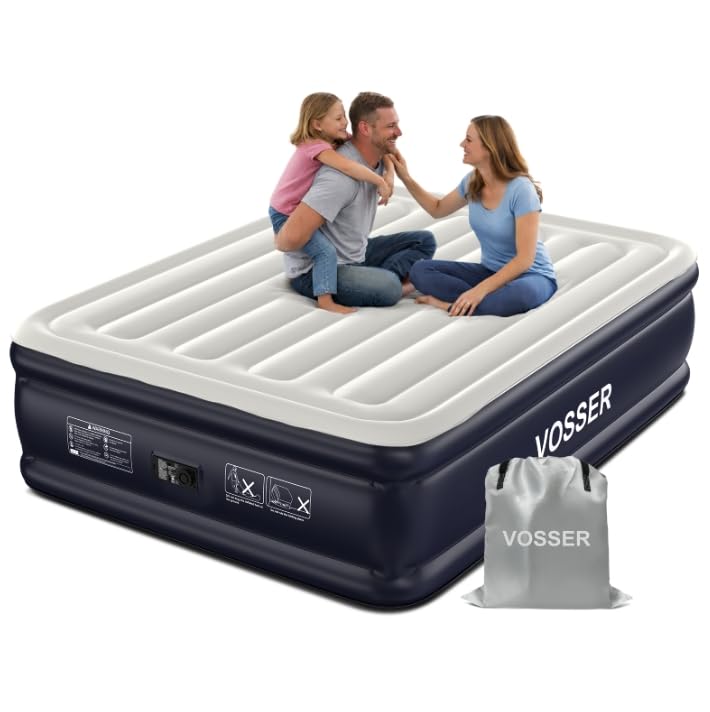 VOSSER Air Mattress Queen with Built-in Pump, 18' Raised Inflatable Blow Up Mattress,Upgraded Heavy Duty 800lbs Portable Air Bed for Home, Guests,Floor& Camping, Self Inflating Colchon Inflable Queen