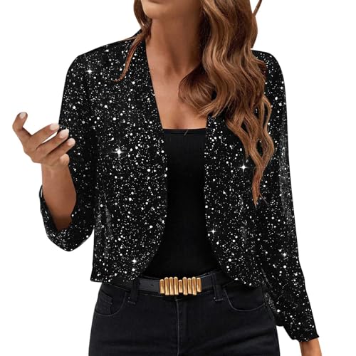 UHouse Bolero Damen Glitzer Cardigan Elegant Festliche Oberteile Party Jacke Pailletten Bolerojacke Leicht Schulterjacke Trachten Strickjacke Shrug Outfit Festival Bluse Langarm Frauen Schwarz L UHouse Bolero Damen Glitzer Cardigan Elegant Festliche Oberteile Party Jacke Pailletten Bolerojacke Leicht Schulterjacke Trachten Strickjacke Shrug Outfit Festival Bluse Langarm Frauen Schwarz L