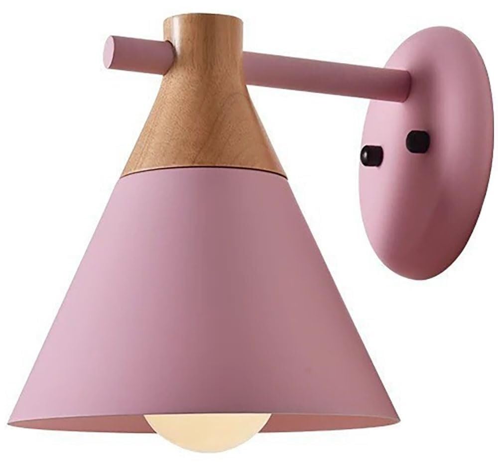 HXYSXHJUO Modern Metal Wall Sconce Wooden Decorative Lamp Aisle Elegant Painted Shade Lantern for Bedroom Bedside Living Room Study Corridor Entryway Restaurant(Pink)