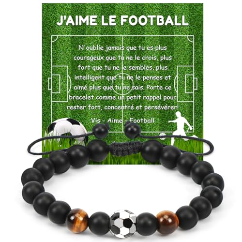 Cadimus Bracelet de Football Marron,Cadeaux de Bijoux pour Garçons,Bracelet de Sport en Pierre Naturelle,Gourmette Football Réglable pour Adolescent,Cadeaux...