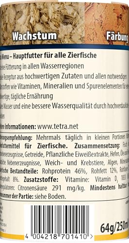 Tetra Menu Fischfutter - Hauptfuttermix mit 4 Spezialflocken in getrennten Kammern, abwechslungsreiches Futter für alle Zierfische, 250 ml Dose