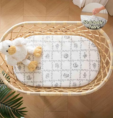 Image of SDY Jersey Floral Bassinet Sheets for Baby Boys and Girls,32 inchx 16 inchx 4 inch,2 Pack,Neutral Flower Standard Oval /Retangle Bassinet Mattress Sheets for Toddler,Super Soft Breathable