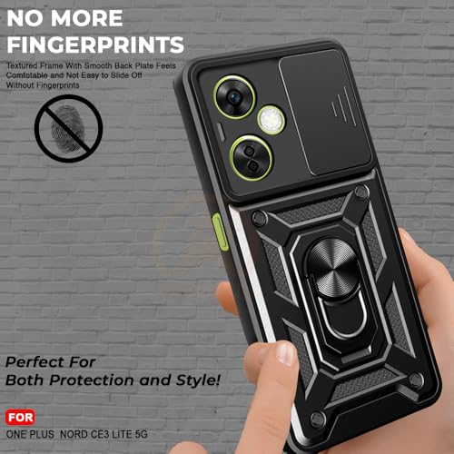 Image of Armor Bumper Back Cover Case for OnePlus Nord CE 3 Lite 5G Rotating Camera Cover, Ring Holder & Kickstand | Heavy Duty & 360 Degree Protection OnePlus Nord CE 3 Lite 5G Back Cover (Black)