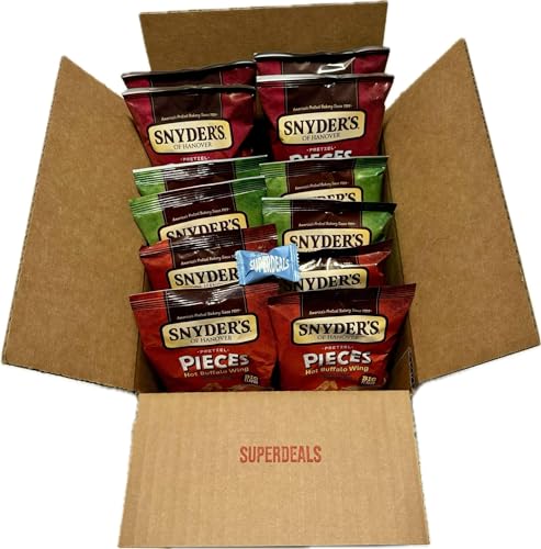 Image of Snyder's of Hanover Pretzel Pieces, Variety 12 Pack bundled by SUPERDEALS 4 Honey Mustard and Onion, 4 Jalapeno, 4 Hot Buffalo Wing Pretzels, 2.25 Oz each bag, total 27 Ounces with mystery gift in every order