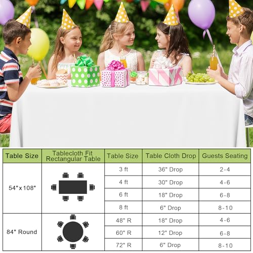 Image of Smiry Disposable Table Cloth - 6 Pack, 84 Inch Round Waterproof Tablecloths for Parties, Decorative Plastic Table Cover, Leakproof & Sturdy, White