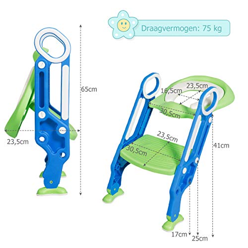 COSTWAY Zindelijkheidstraining wc-bril, met opstapje ladder, verstelbare opvouwbare peuter toilet training stoel stoel… - Afbeelding 7