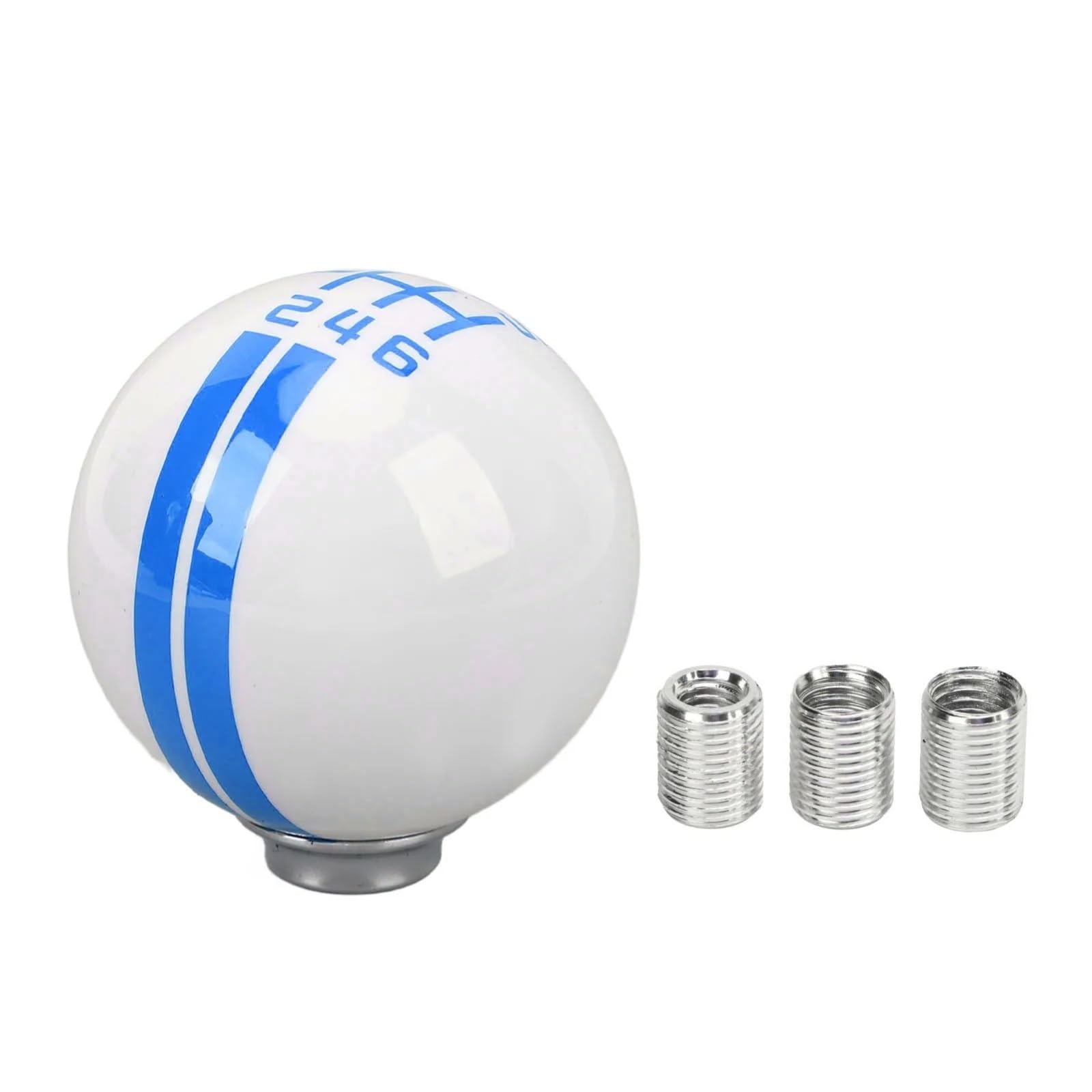 Jxewmtmc Blue White For Mustang 1967-2018 6 Speed Car Racing Gear Shift Knob Head Round Ball With 3 Adapters Gear Stick Shift Cover(Blue White)