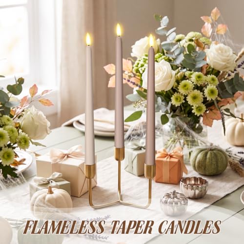 Image of Macarrie 24 Packs Flameless Taper Candles Battery LED 11 inch,Morandi Brown | Fake Candlelight Flameless Candlesticks Flickering Tapered for Weddings, Parties, Decor, Summer Fall Event
