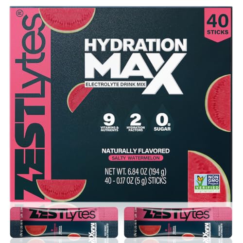 Image of 40 Sticks Salty Watermelon Sugar Free Electrolyte Hydration Packets | High Sodium Low Calorie Electrolyte Powder Drink Mix, Liquid Daily IV Flavor, 2 Hydration Factors