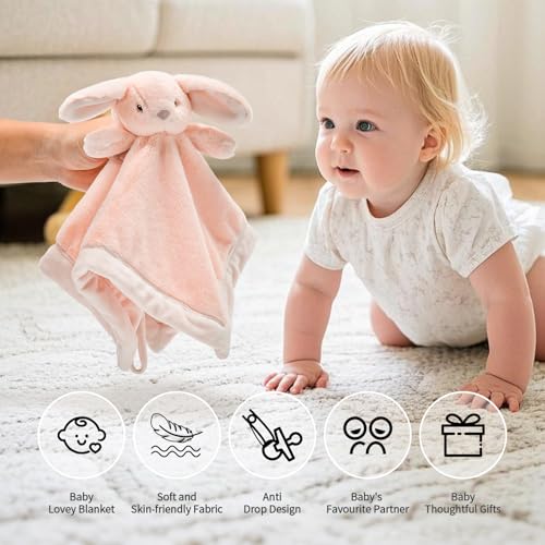 Image of Loveys for Babies,Soft Bunny Security Blanket for Newborn Boys and Girls,Toddler Snuggle Toy Stuffed Animal,Baby Lovey, Baby Girl Gifts,Age 0+