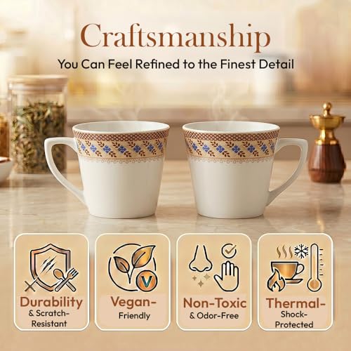 Image of U.P.C. Ceramic Tea Cups Set of 6| Microwave & Dishwasher Safe Cup Set of 6 for Tea & Coffee | Premium Coffee Mugs Set of 6 | Stylish Cups for Home & Office with Bone-Ash Free-150ml.