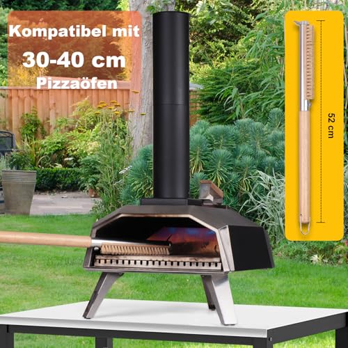 Manucode Pizzaofen Bürste mit Schaber, 52 cm Pizzastein Bürste mit Naturborsten (Sisal) für Heiße Pizzasteine Reinigung, Pizzaofen Besen mit Holzgriff & Ersatzkopf für Gas- & Elektro-Pizzaöfen