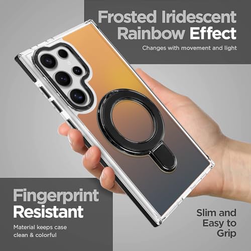 Image of Magnetic for Samsung Galaxy S23 Ultra Case with Stand [Compatible with Magsafe] [Cute Fluorescent Design] [1 Screen Protector] Slim Translucent Matte Case for Galaxy S23 Ultra 6.8 inch, Black