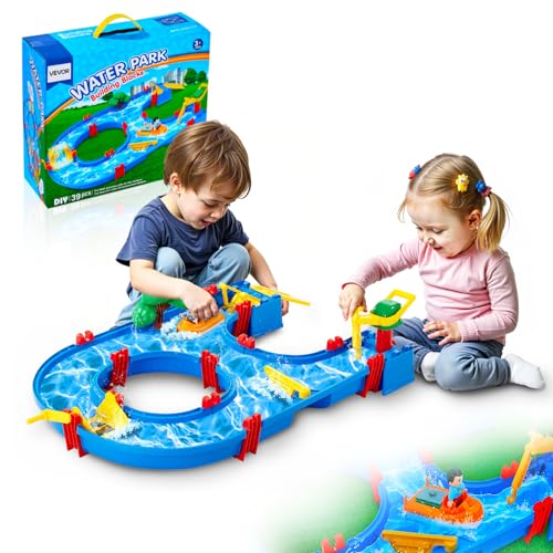 Image of VEVOR Water Table for Toddlers, Kids Activity Play Waterway, Outdoor Summer Water Park Playset with 39PCS Accessories for Backyard Lawn Beach, Activity Sensory Play Table for 3+ Years Boys Girls