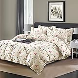 RAYBedding 4PCS Double Duvet Cover Bed Set 100% Egyptian Cotton 400 TC Floral Pattern Duvet Cover Double Set With Printed Fitted Sheet & Pillow Cases 2 Pack