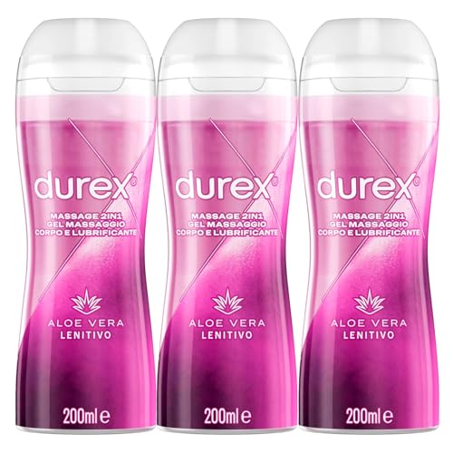 3 Gel Massage 2in1 Durex a base d'acqua con Aloe Vera Gel Massaggi Lenitivo Lubrificante Intimo inodore - 3 Flaconi da 200ml