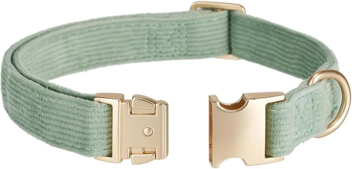 Cotton Fibric Dog Collar with High Grade Metal Buckle, for Small Dogs(Light Green,Small:10-15") image 5