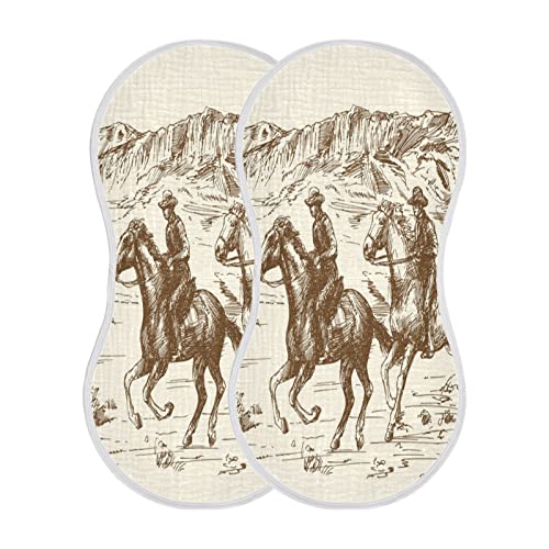 Image of WELLDAY Muslin Baby Burp Cloths Set of 2, Soft Absorbent Western Desert Cowboy Muslin Washcloths, Bibs, Face Towel for Newborn Boys Girls, 22 x 11 Inch
