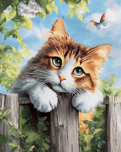 Kit broderie perlée chat sur la clôture Rqwybcaxn point de croix 9CT 40x50cm loisir créatif