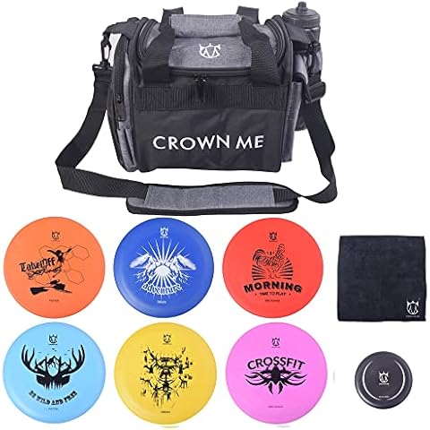 CROWN ME Disc Golf Starterset, Disc Golf Set mit 6 Scheiben, 1 Marker, 1 Handtuch und Starterscheibe, Golftasche Fairway Driver Cover