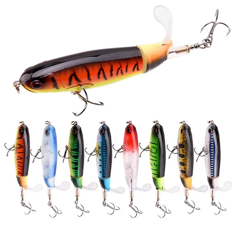 8 pezzi 10 cm / 14 cm galleggiante for esca da pesca artificiale esca dura wobbler coda rotante attrezzatura da pesca occhi 3D
