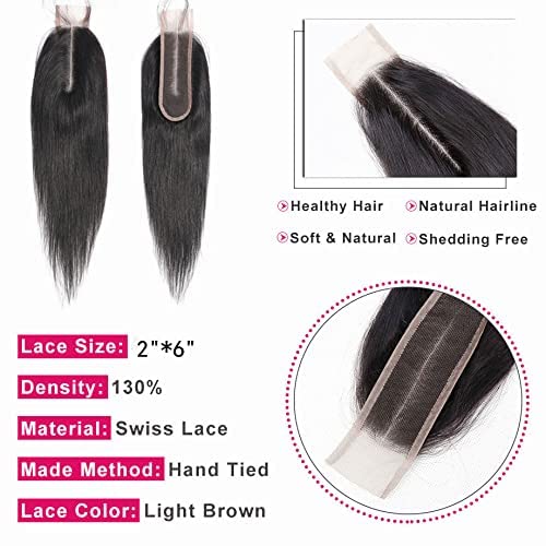 Closure Human Hair 2x6 HD Lace Closure Brazilian Hair Human Hair Closure for Black Women Straight Natural Remy Hair Soft Swiss Lace 12 inch - Image 3