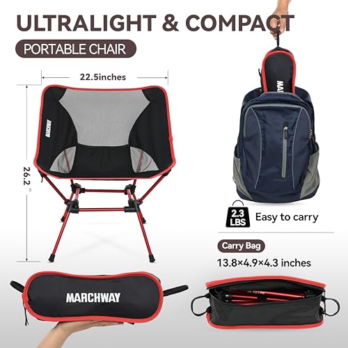 Image of MARCHWAY Ultralight Folding Camping Chair, Heavy Duty Portable Compact for Outdoor Camp, Travel, Beach, Picnic, Festival, Hiking, Lightweight Backpacking (Red)