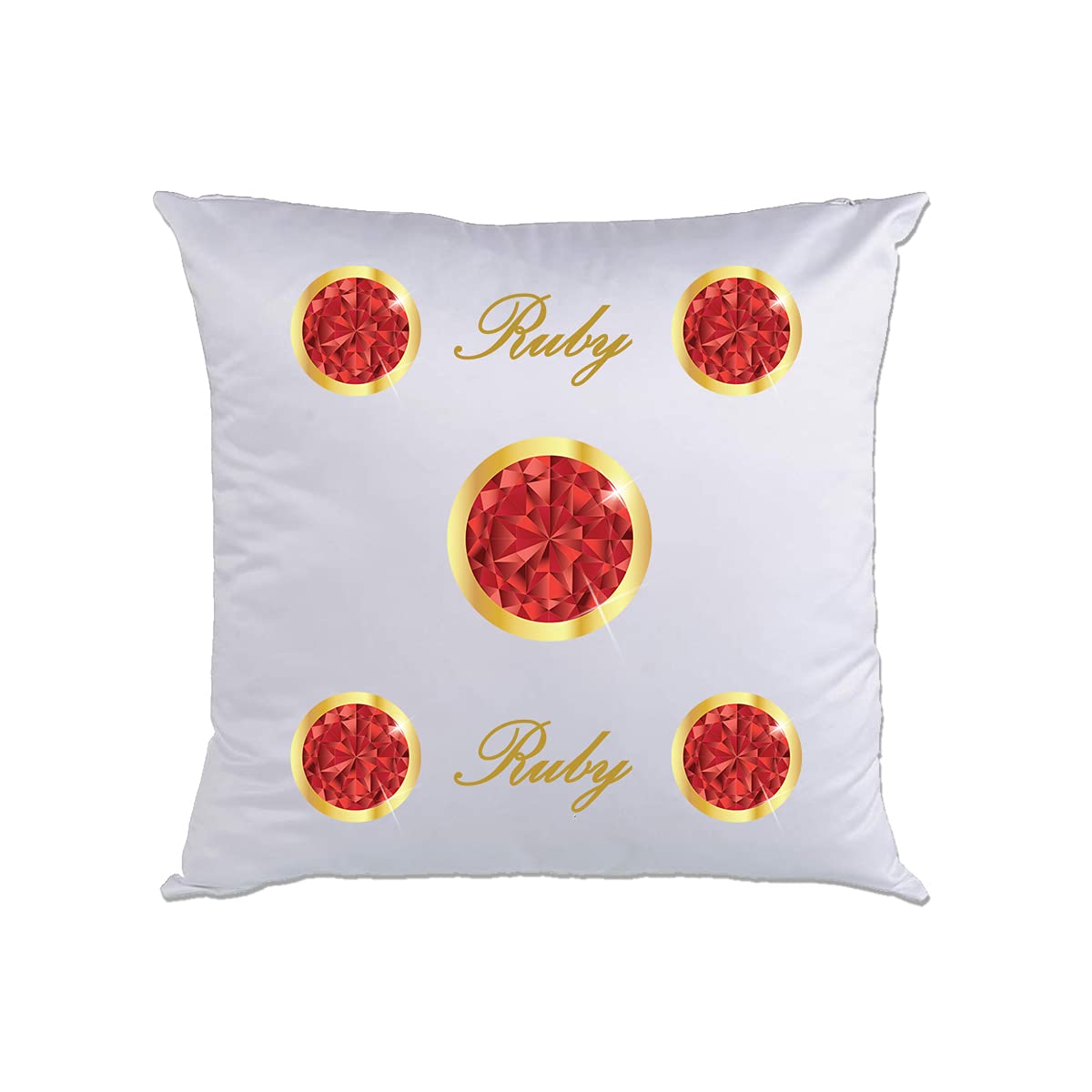 GenericAMC Design White Decorative Pillow 40 x 40 Cms with Birthstone Ruby Design