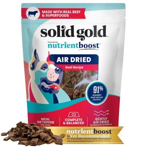 Solid Gold Air Dried Dog Food Toppers for Picky Eaters - Healthy Dog Treats Made with Real Beef to Serve as Meal Topper or Dog Treat - Supports Muscle Growth, Immunity, and Healthy Digestion - 1 LB
