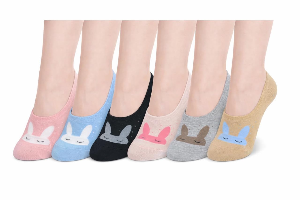 women no show socks – cute pattern non-slip invisible ultra low cut socks for flats & shoes | free size multicolour pack of 6