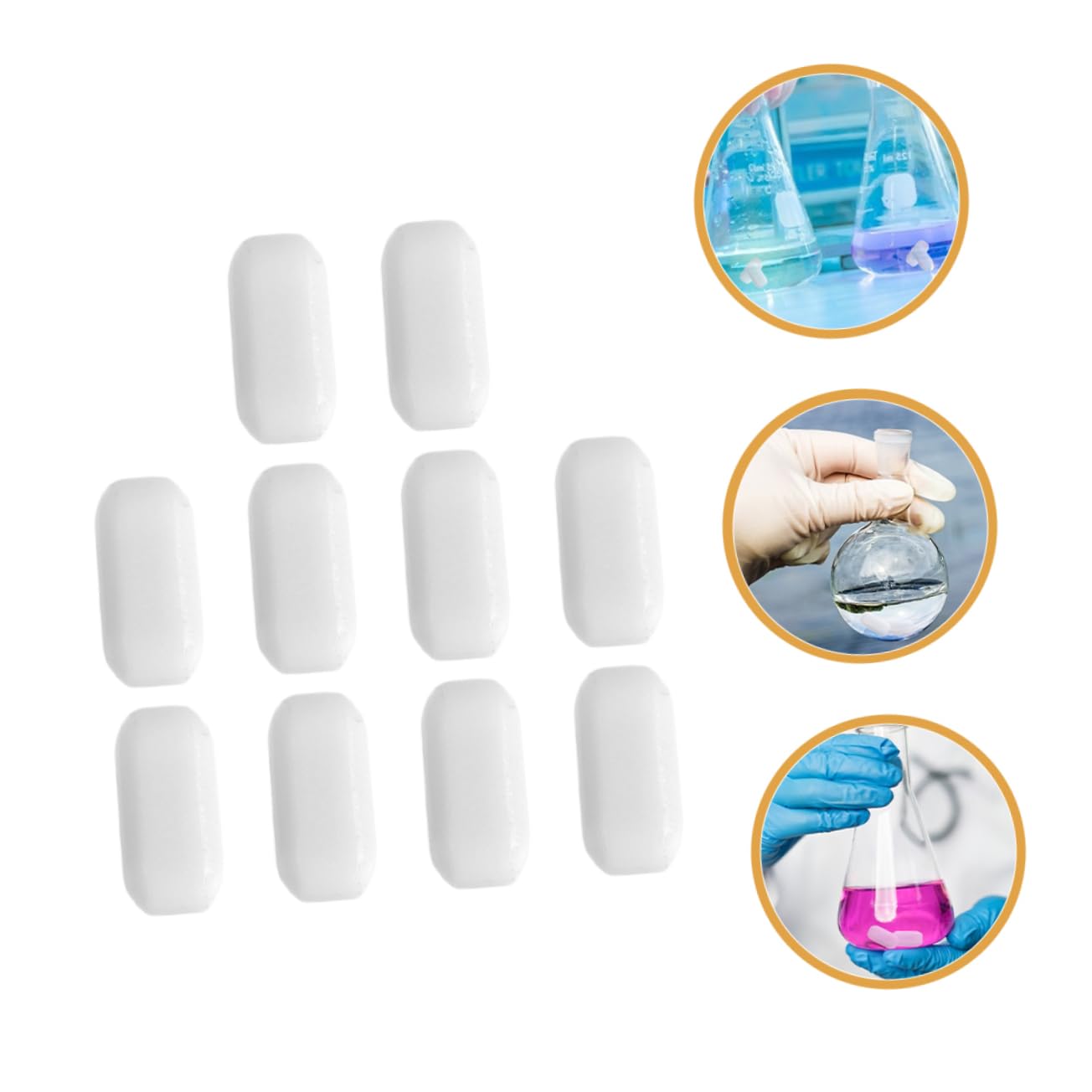 VALICLUD 10pcs Tiges de Mélange Blanches en Ptfe pour Laboratoire, Agitateur Magnétique Cylindrique, Opération Simple et Mélange Complet, Usage en Milieu de Laboratoire